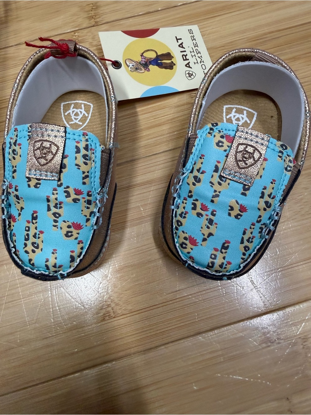 Ariat baby Light Blue Leopard Print Moccasins with Metallic Accents